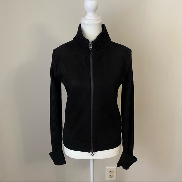 Anthropologie Charcoal Knit Suede Leather & Wool Jacket Sweater Small - Picture 3 of 13